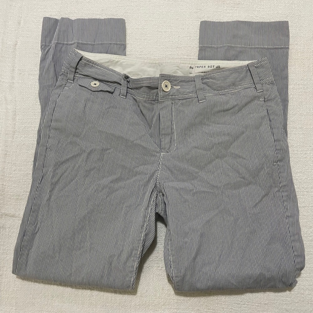 Paper Boy Womens Hickory Stripe Chino Pants Blue White Straight Leg Size 4